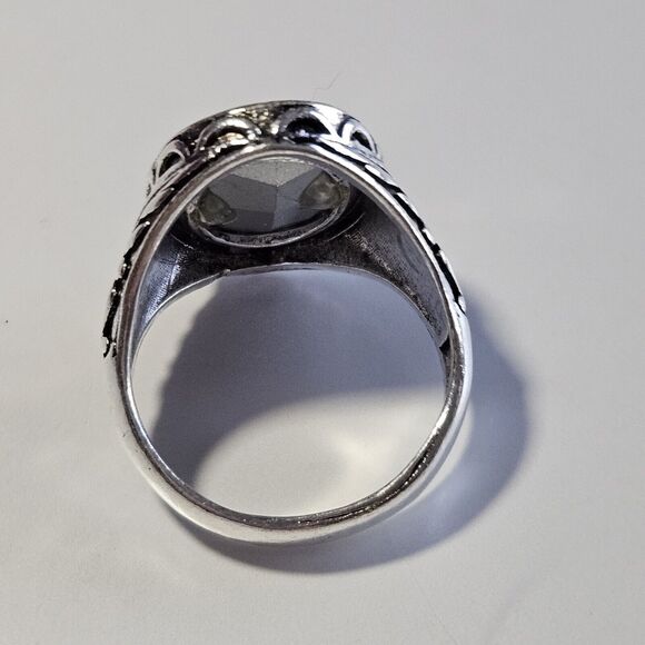 Silver Tone Blue Oval Faceted Rhinestone Ring Size 10.5 - Picture 8 of 10